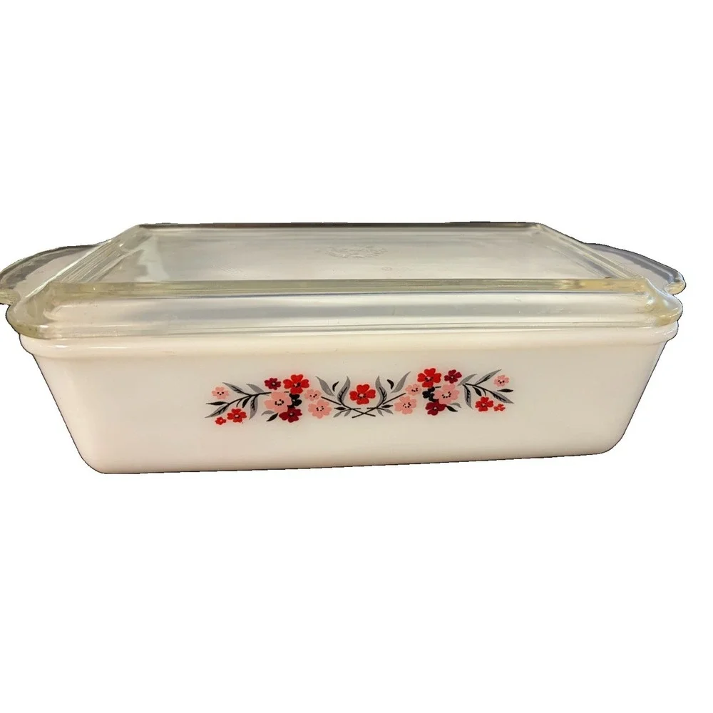 Vintage Pyrex 232 Primrose 2 Qt Rectangular Casserole Dish w Glass Lid Floral